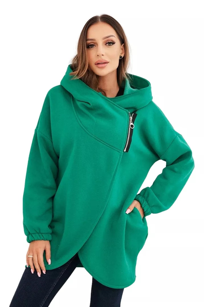 Women's green sweater with hood Jonit