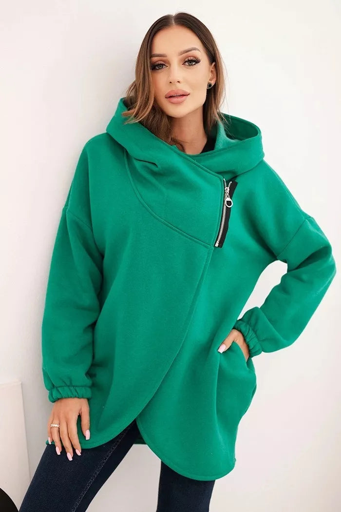 Women's green sweater with hood Jonit