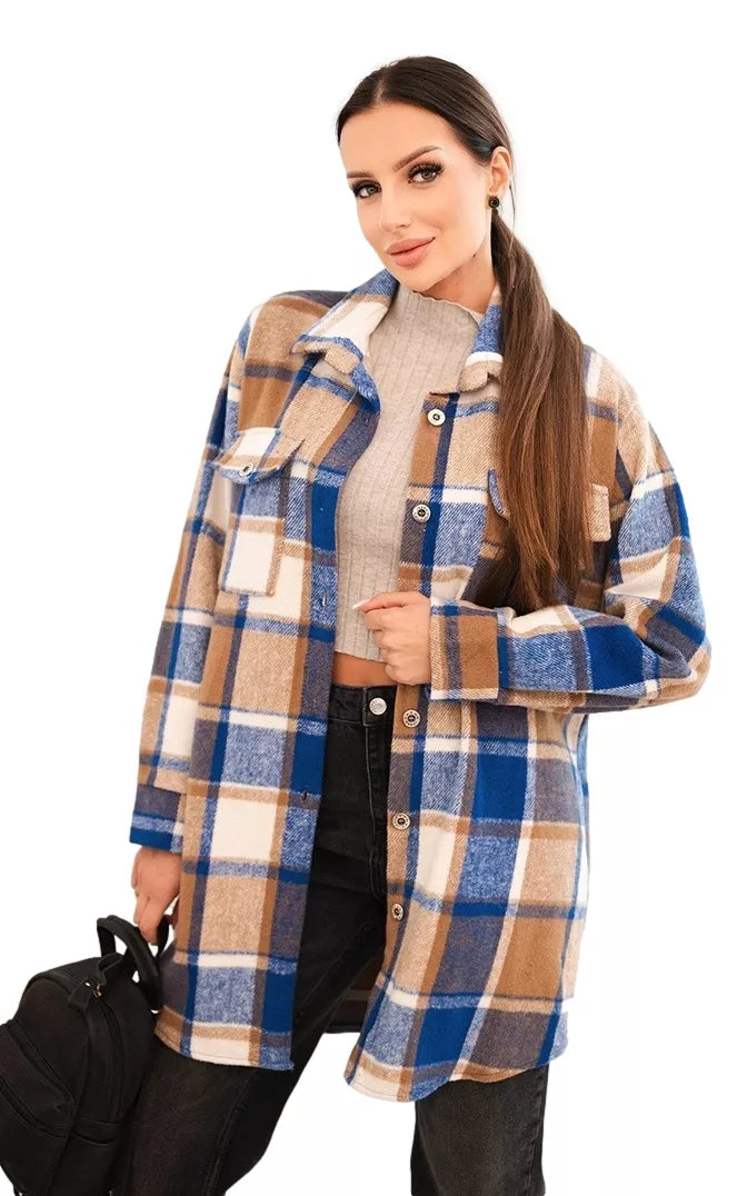 Moteriški mėlyni languoti marškiniai Veste