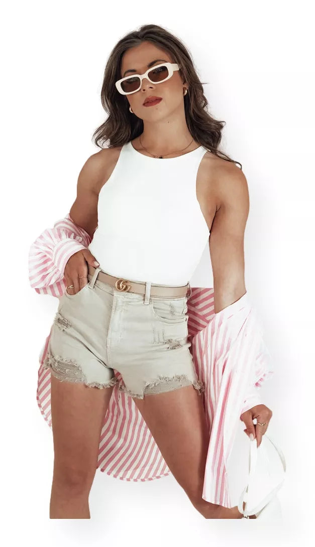 Women's sand-colored denim shorts Popglam