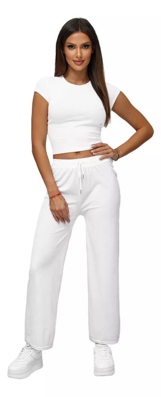 Women's white wide velvet trousers Metal
