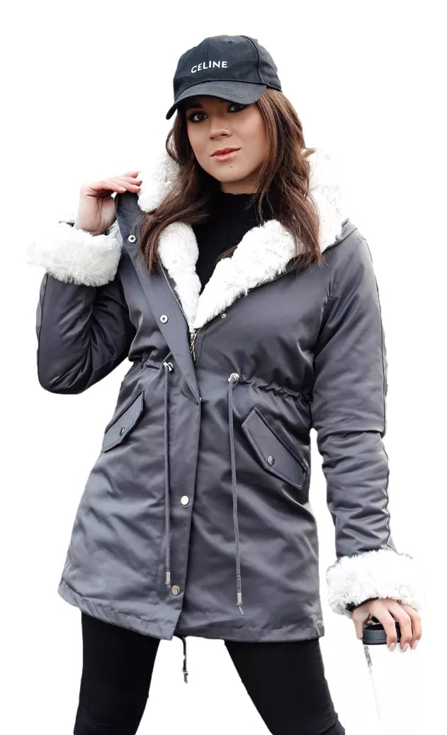 Women's gray jacket with light fur Arctic