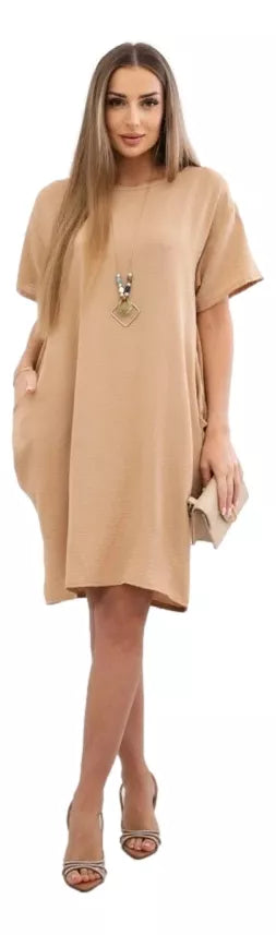 Brown dress with pockets and pendant Deli 