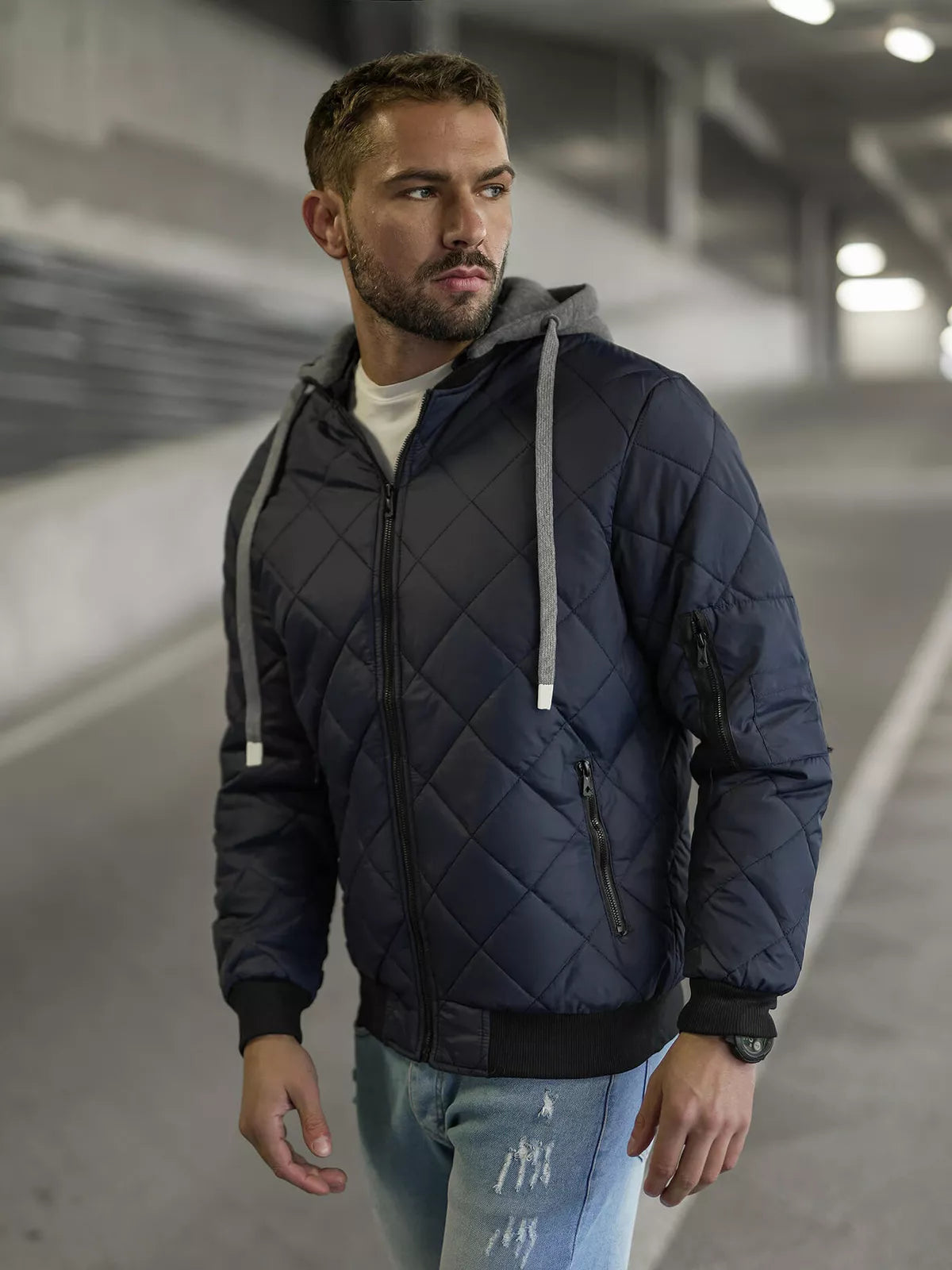 Navy blue men's jacket with hood Lator