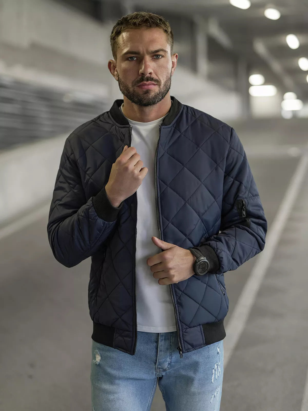 Navy blue men's jacket with hood Lator