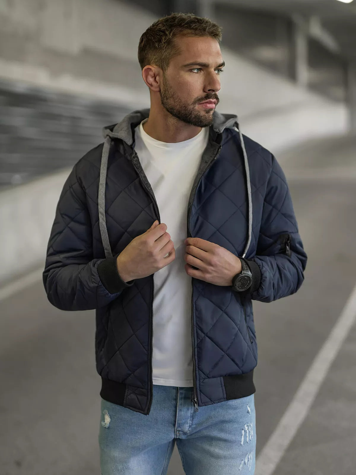 Navy blue men's jacket with hood Lator