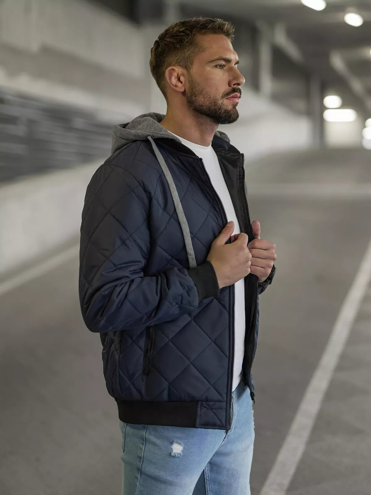 Navy blue men's jacket with hood Lator