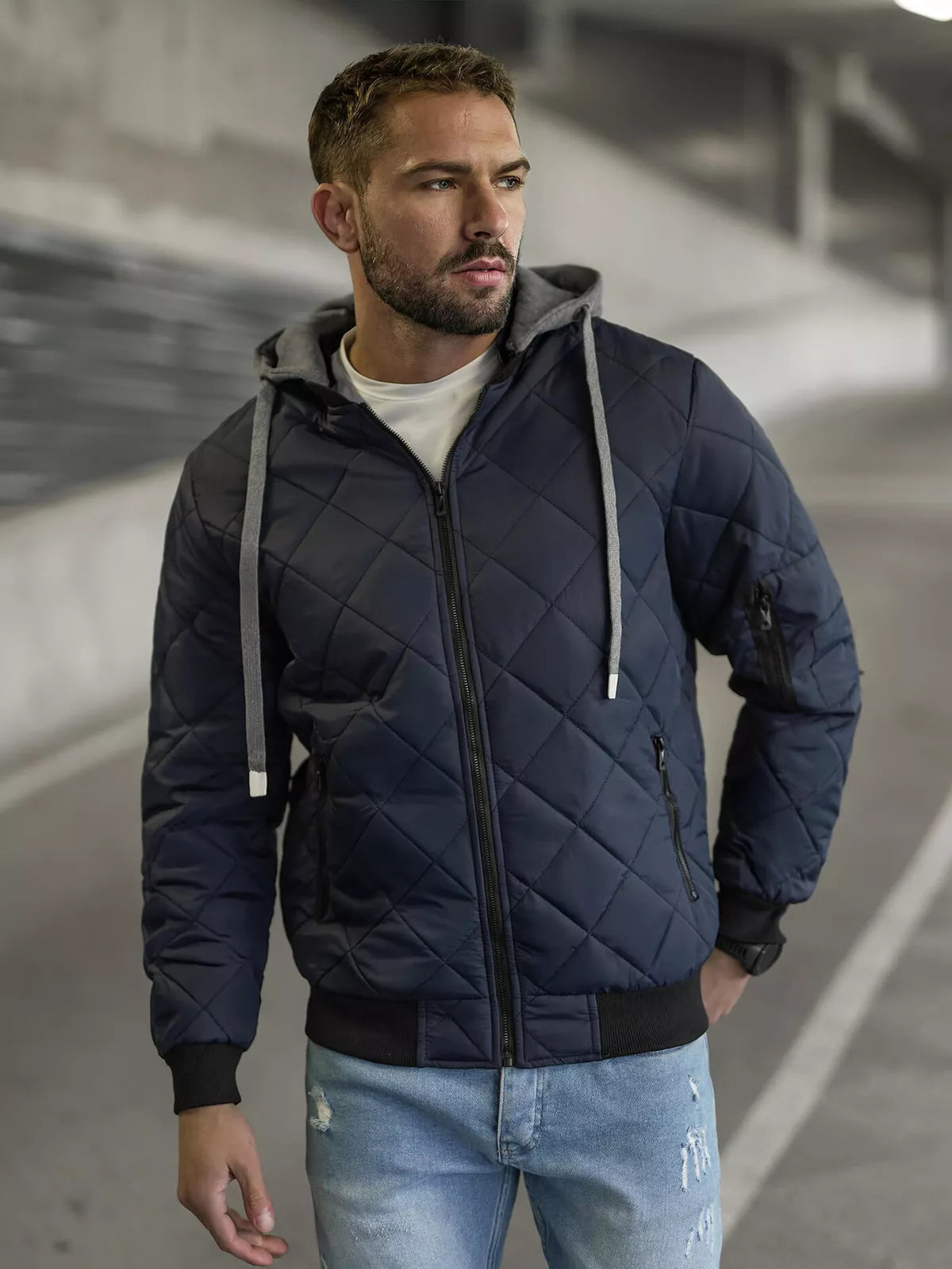 Navy blue men's jacket with hood Lator