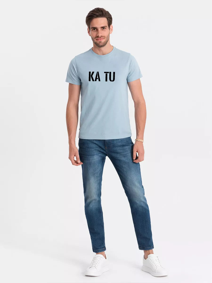 Men's light blue T-shirt WHAT ARE YOU?