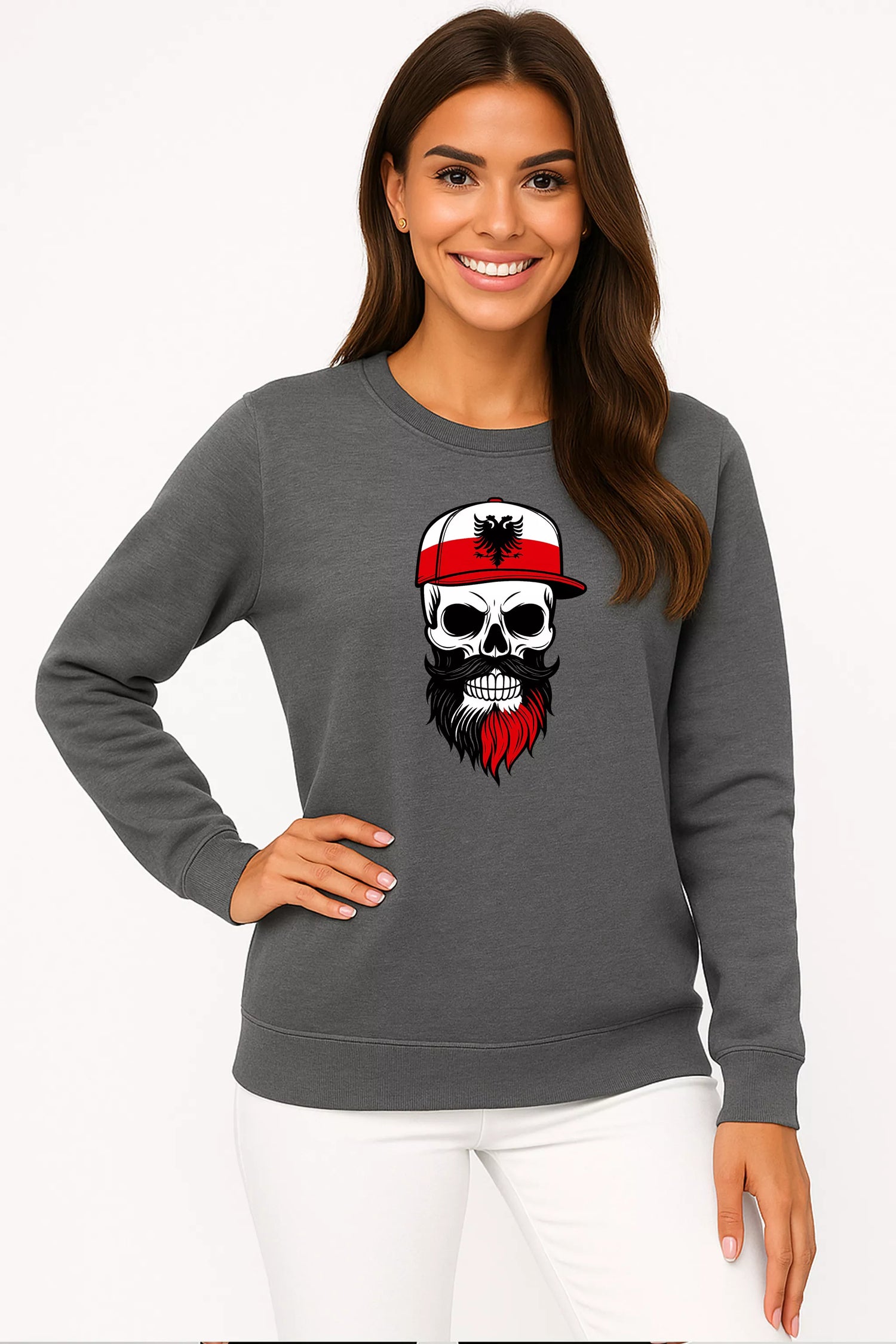 Women's gray sweater Poland skull cap