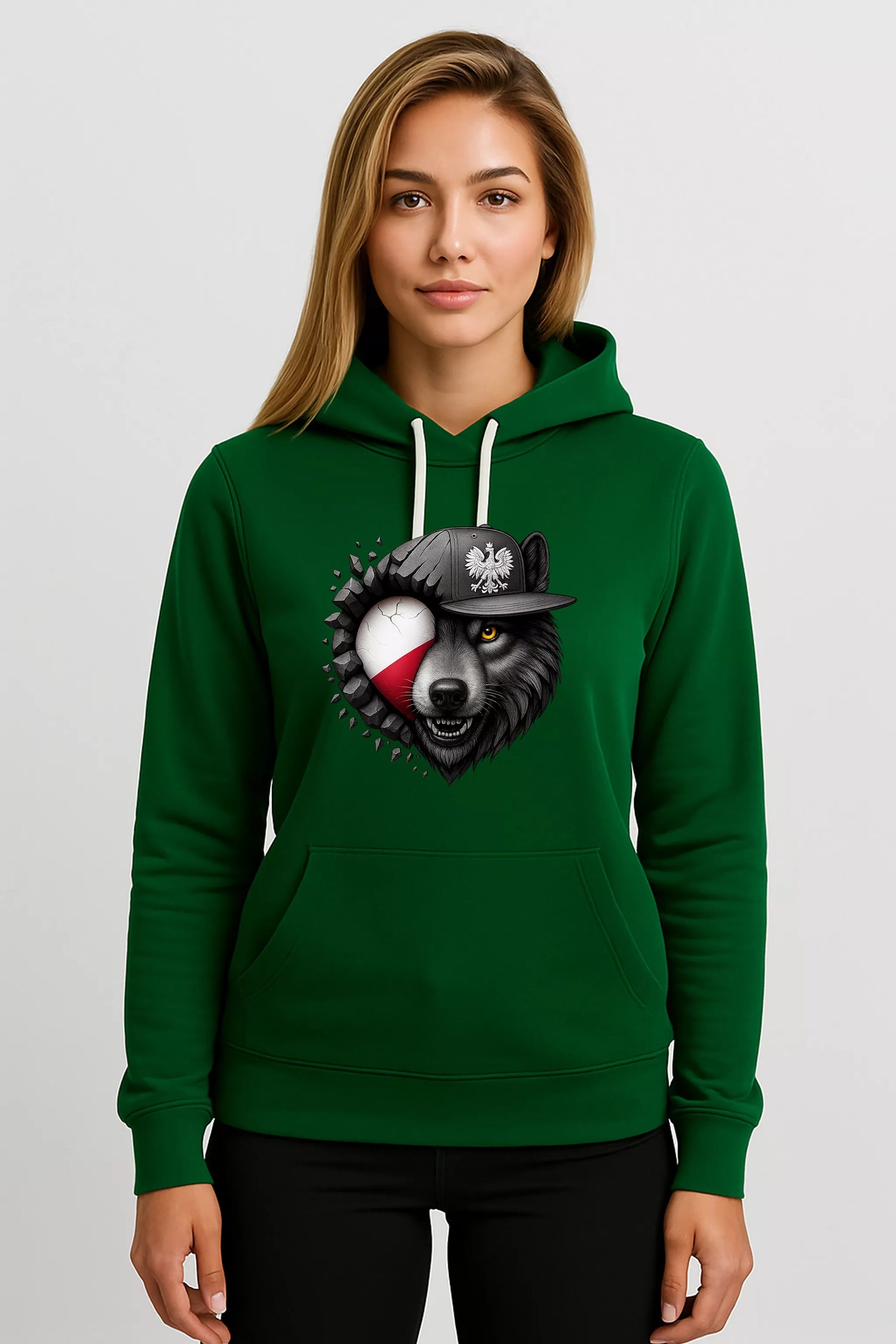 Women's green sweater Poland wolf