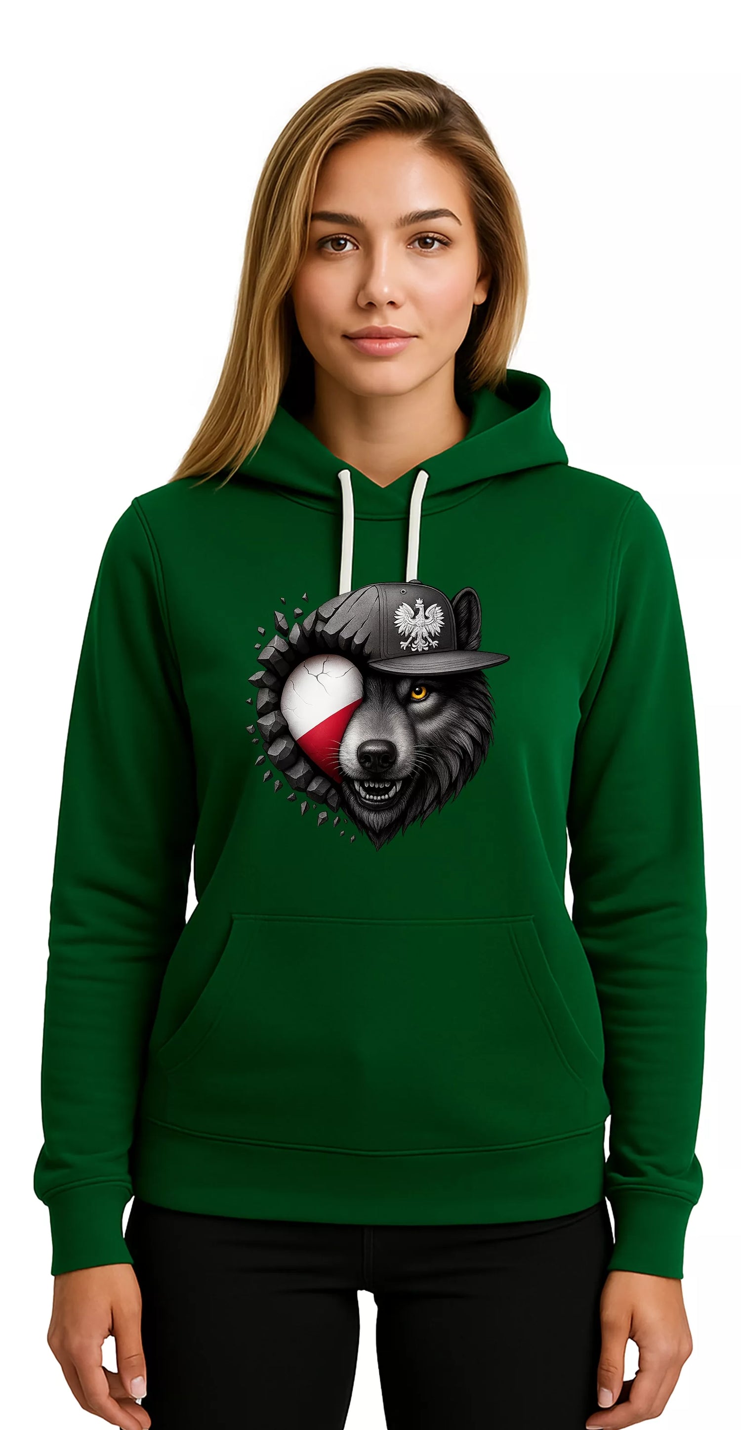 Women's green sweater Poland wolf