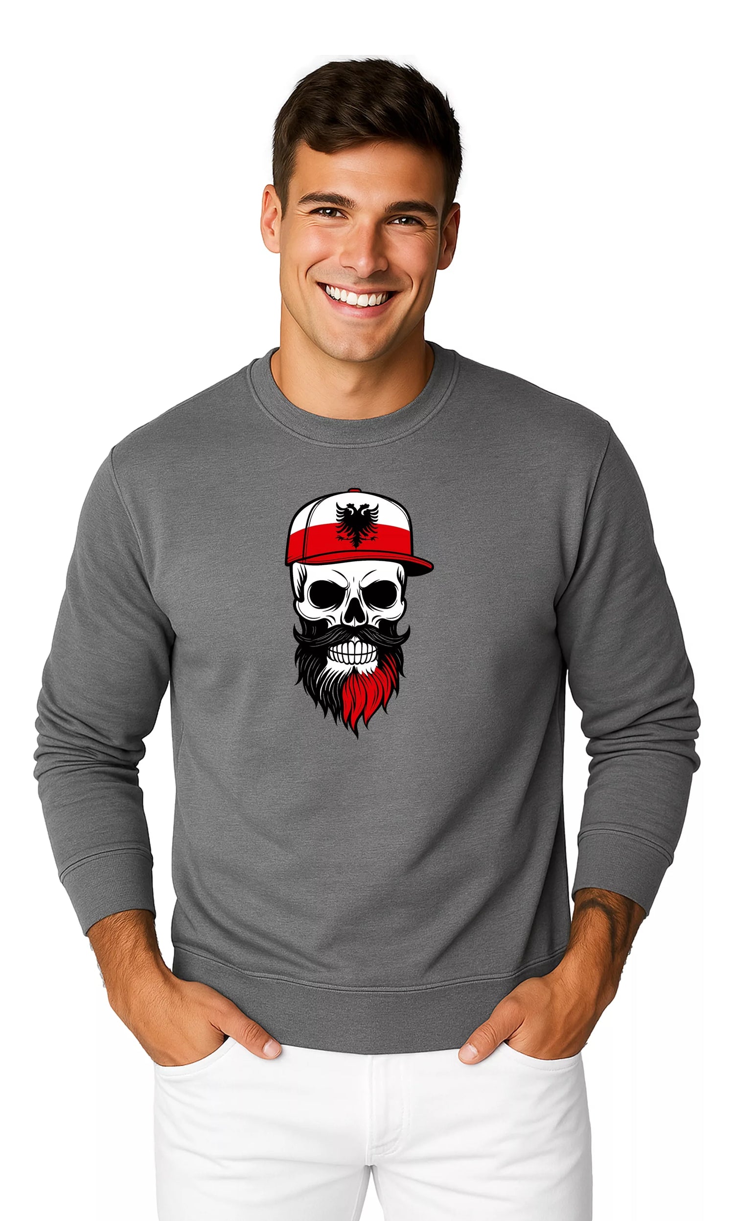 Men's gray sweater Poland skull cap