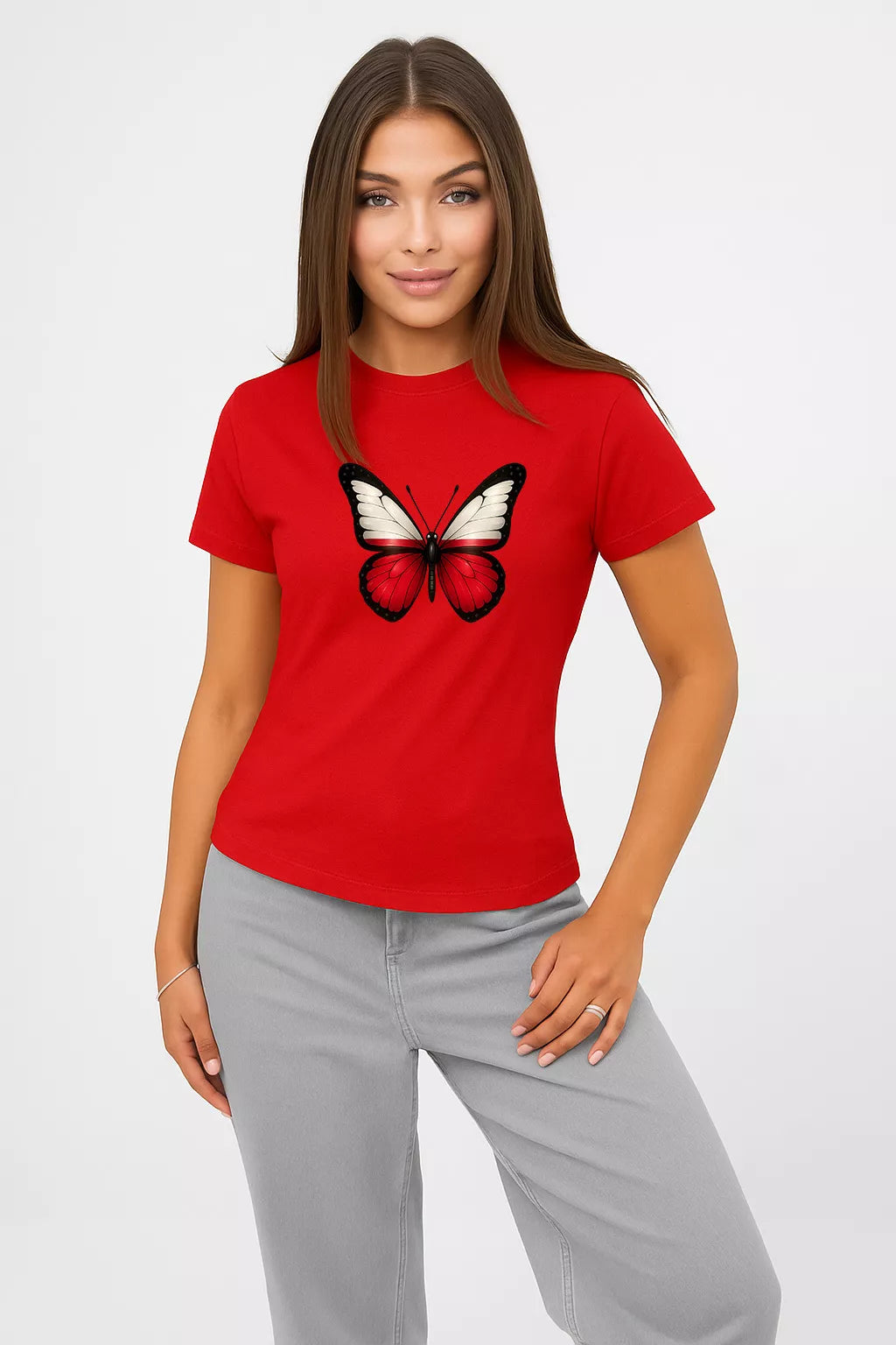 Women's red T-shirt Poland butterfly