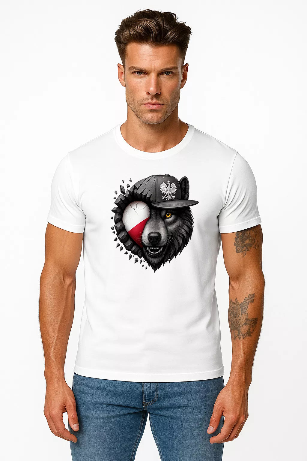 Men's white T-shirt Poland wolf
