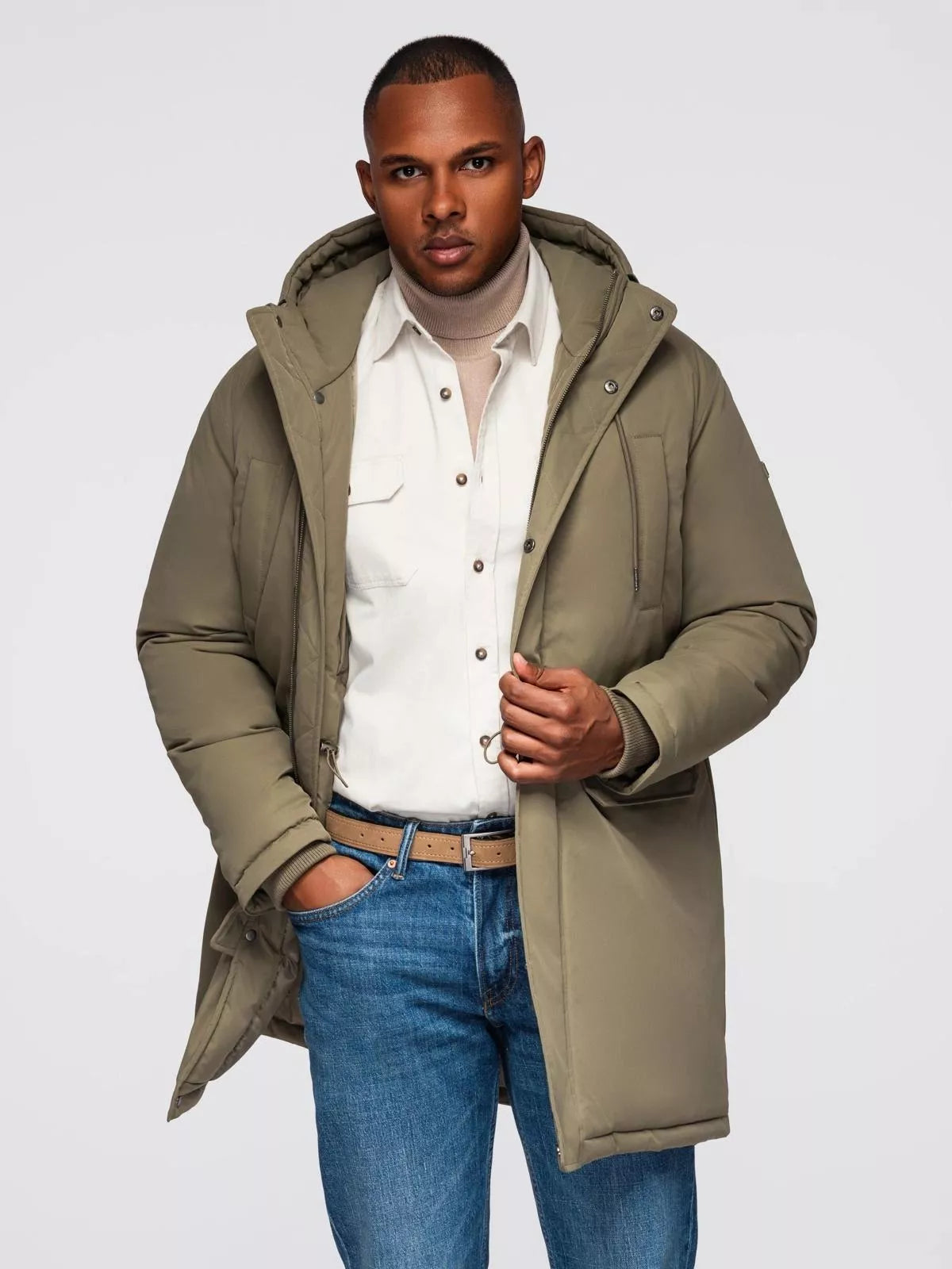 Men's long khaki jacket Fend