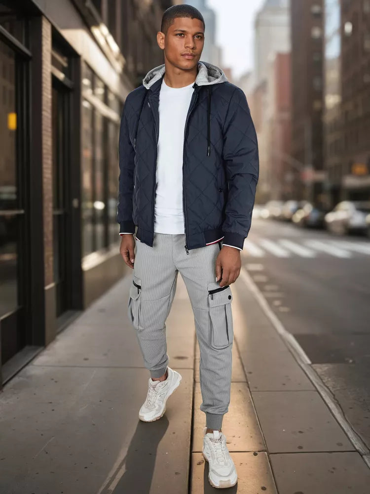 Men's dark blue jacket with hood Stefun