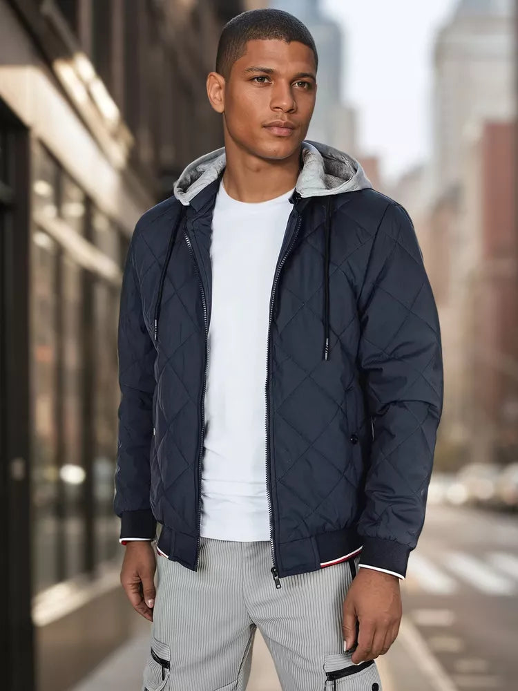 Men's dark blue jacket with hood Stefun