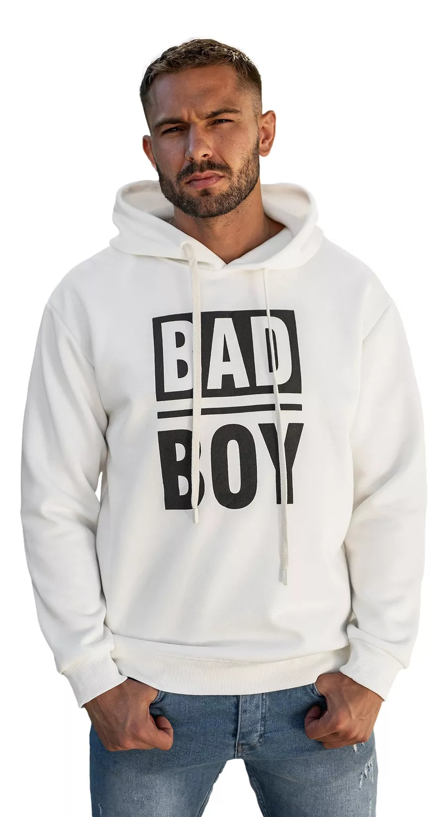 Men's white hoodie Bad