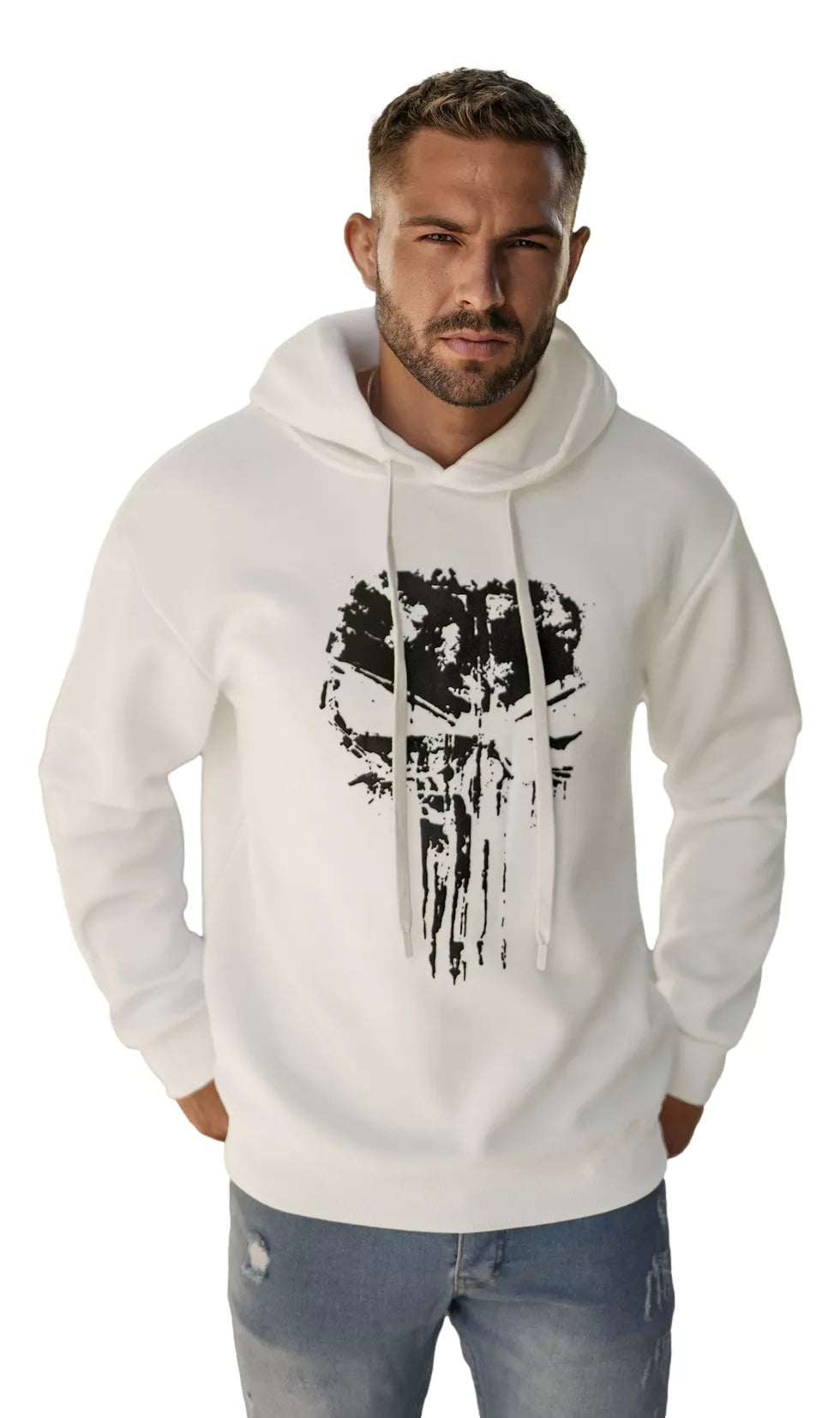 Men's white hoodie Skull