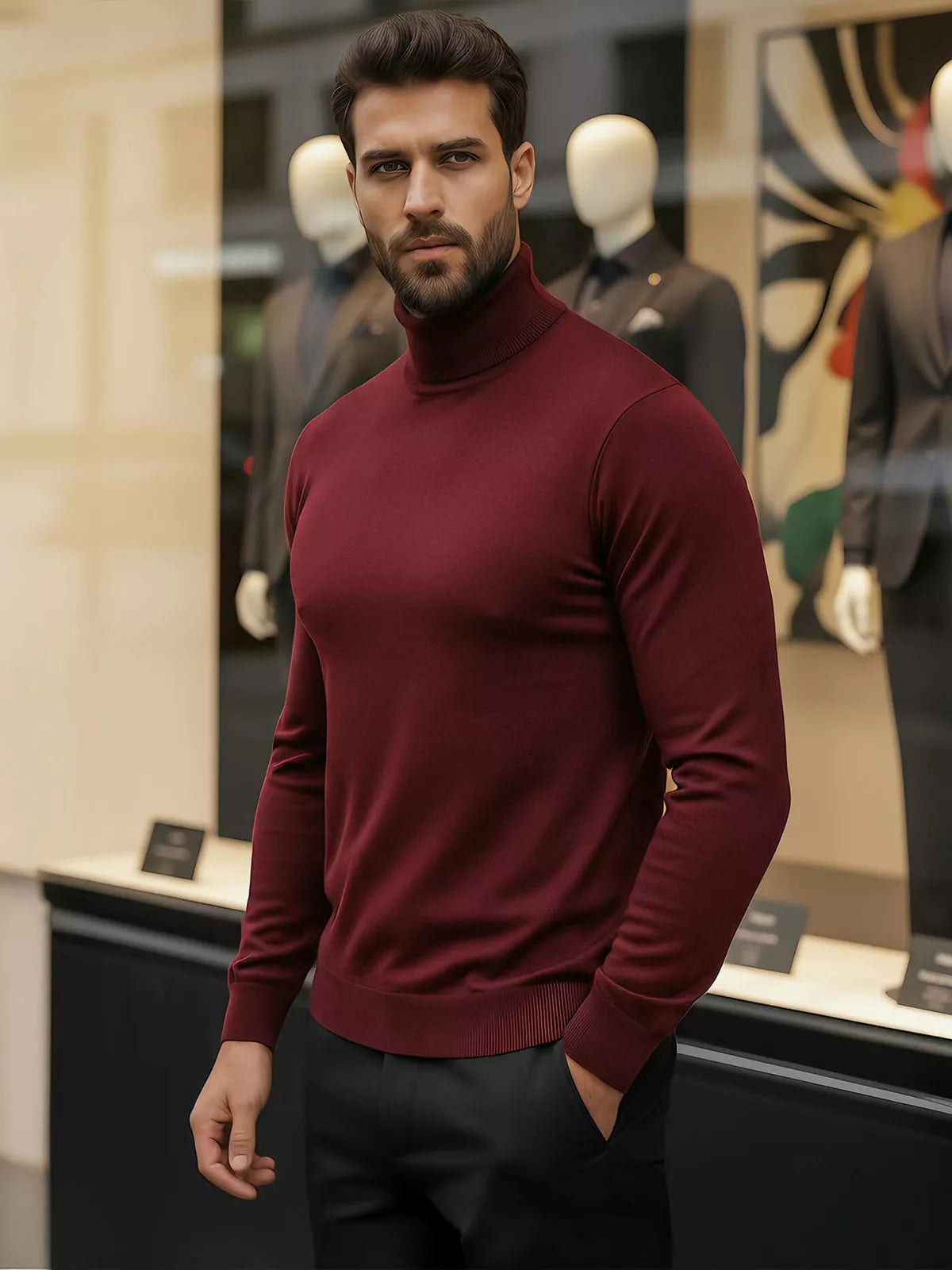 Men's burgundy turtleneck sweater Lenox