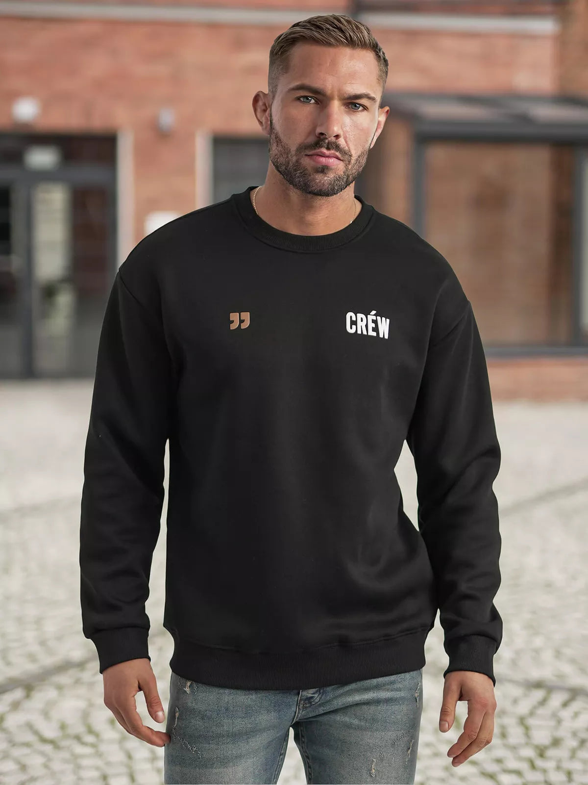 Men's black crew neck sweatshirt