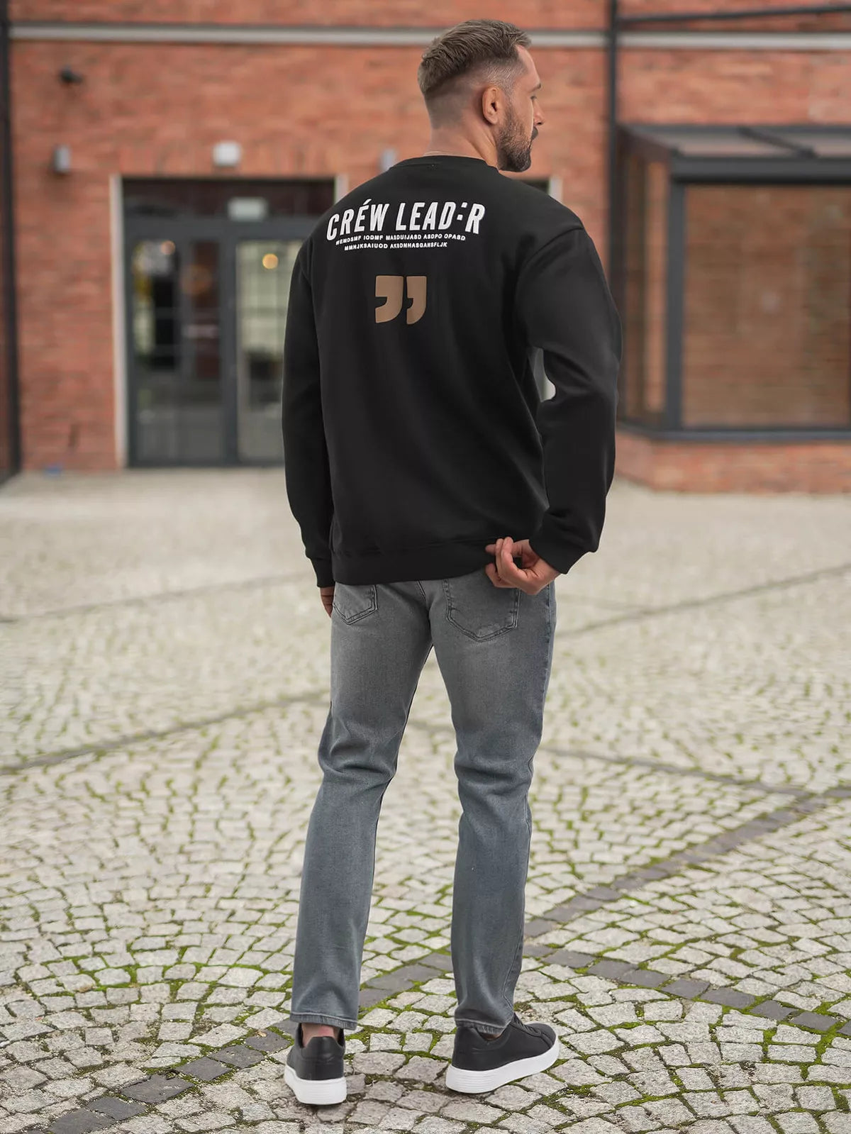 Men's black crew neck sweatshirt