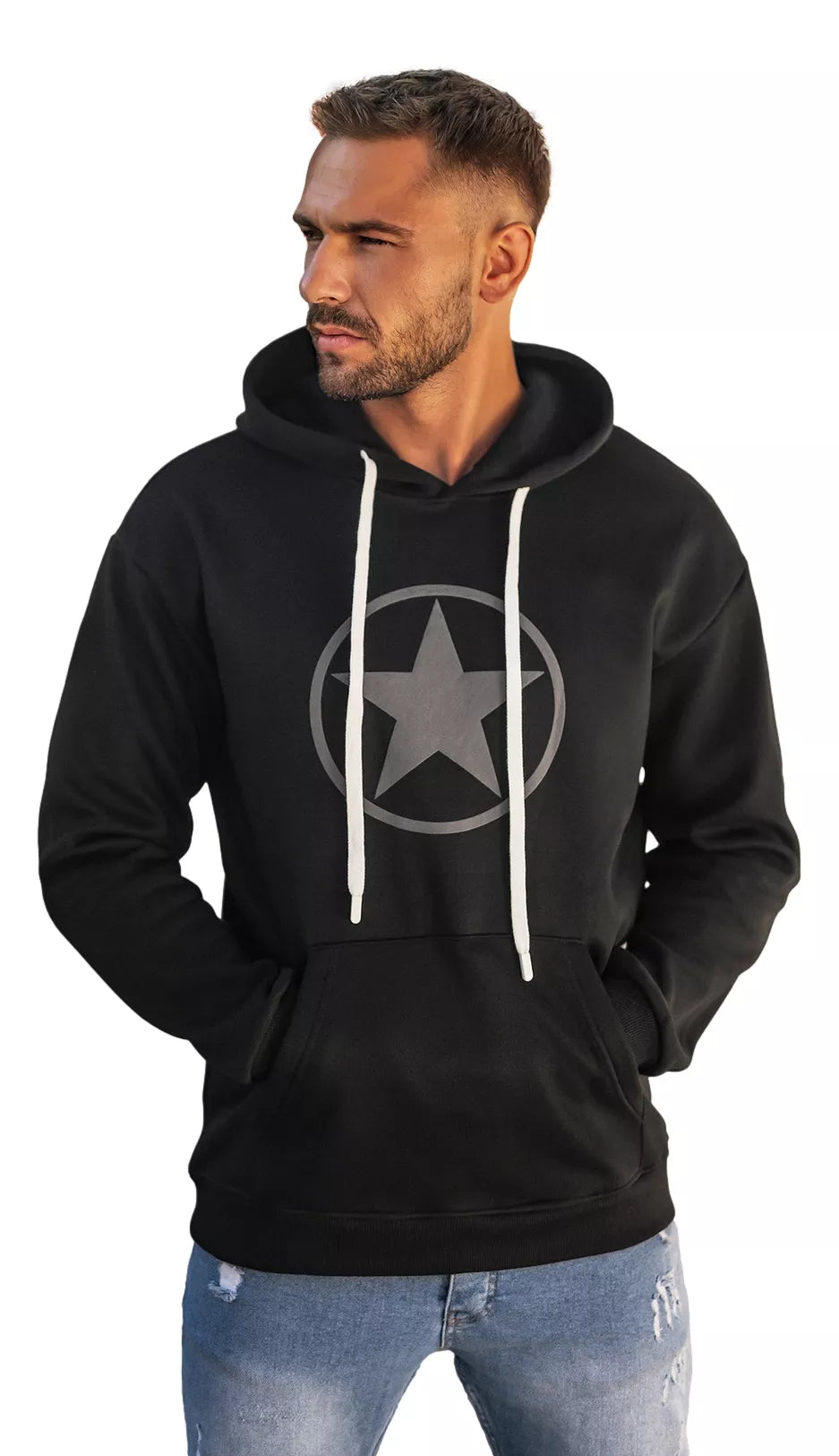 Men's black sweatshirt with a hood Militry