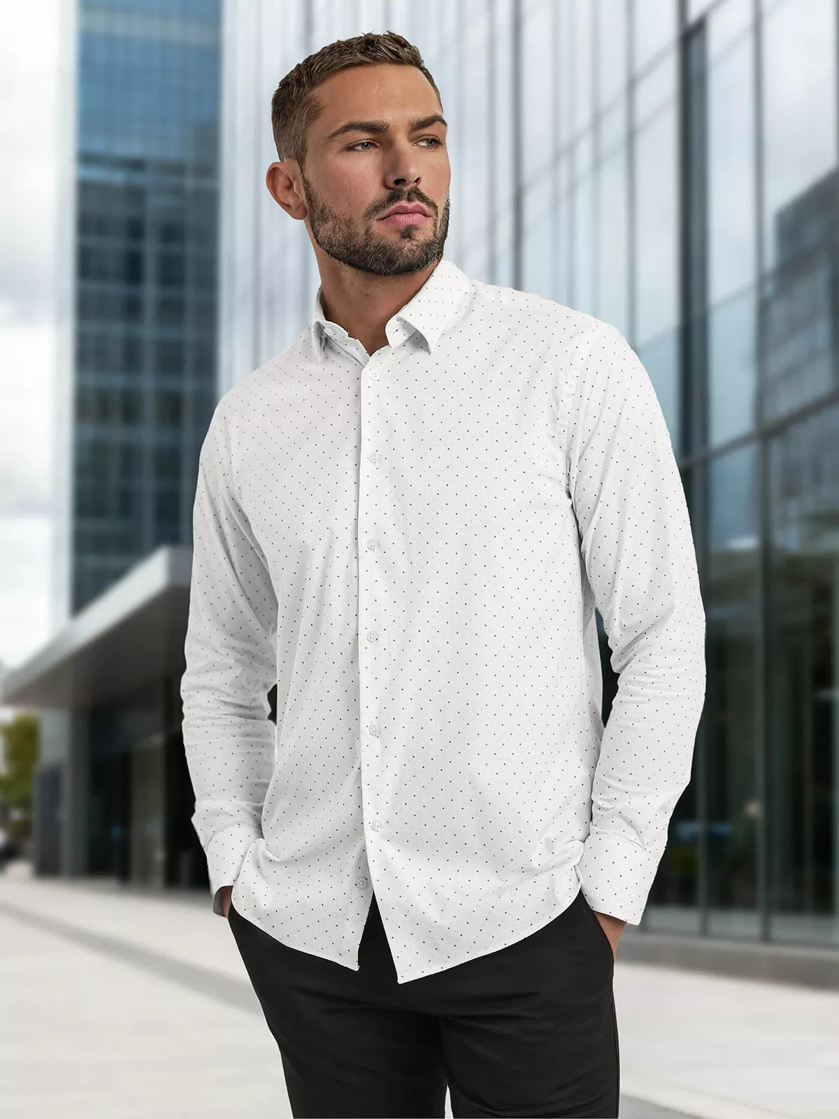 Men's white polka dot shirt Royal