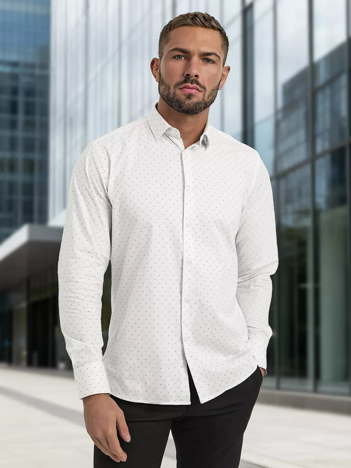 Men's white polka dot shirt Royal