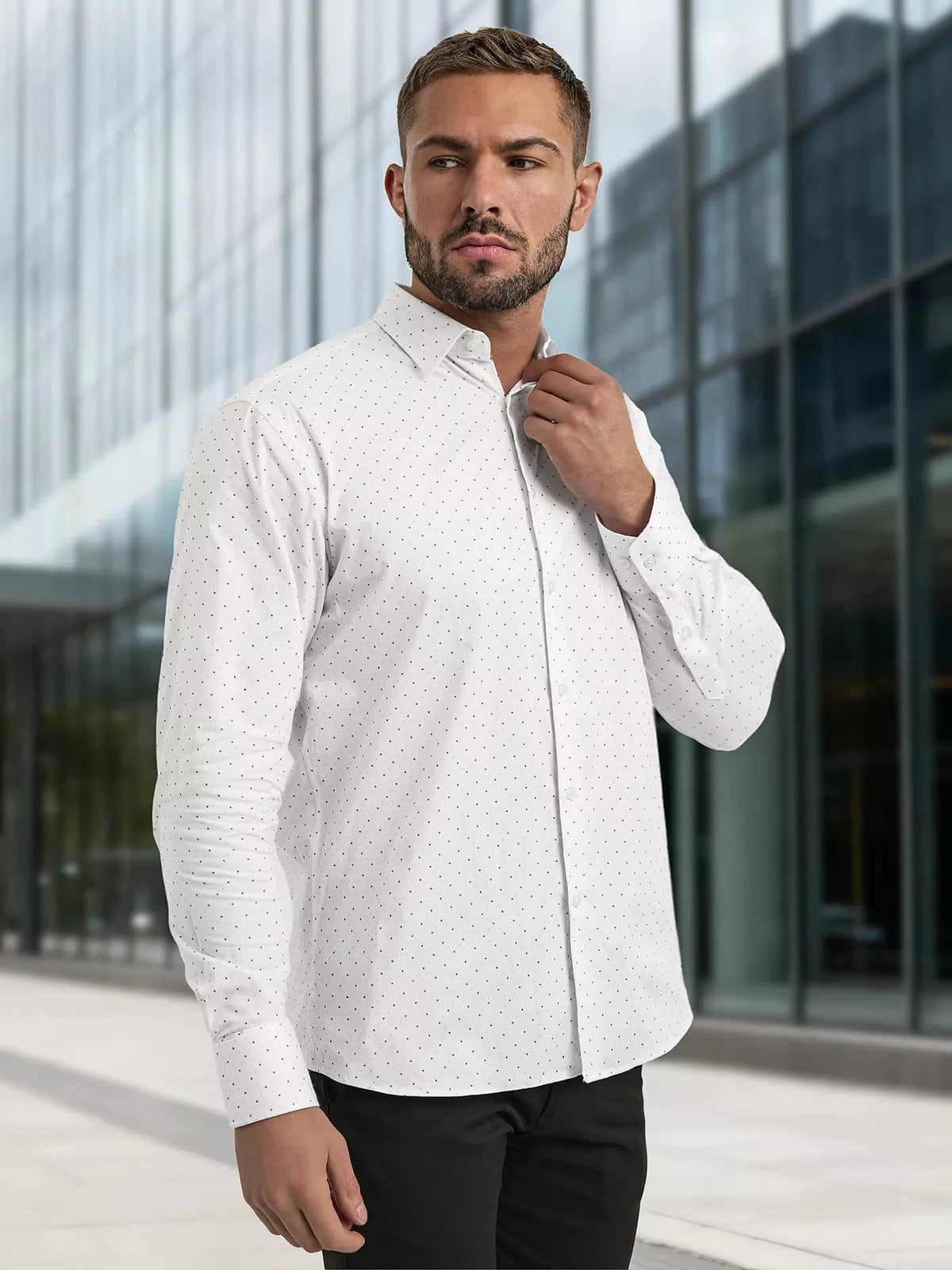 Men's white polka dot shirt Royal