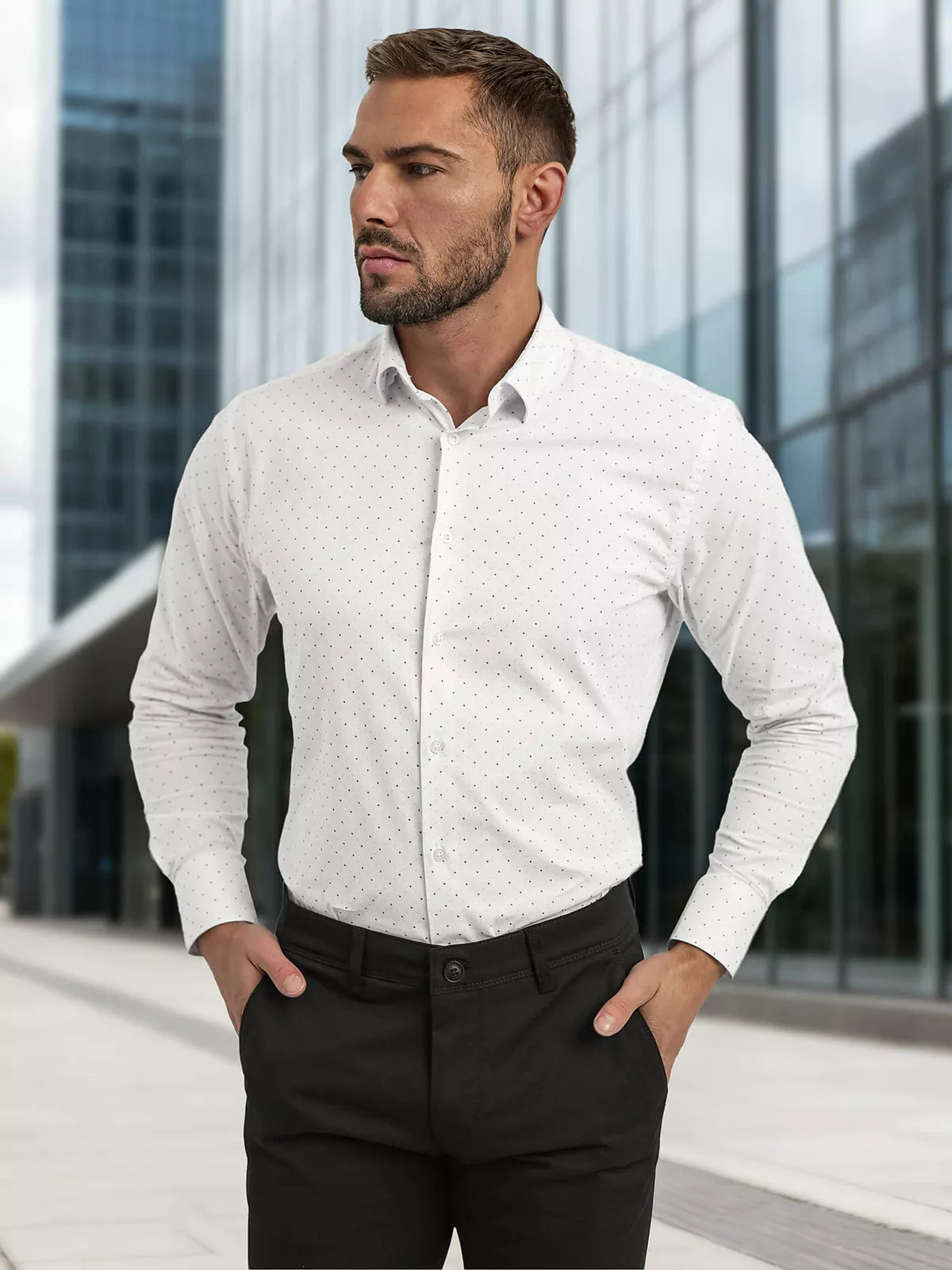 Men's white polka dot shirt Royal