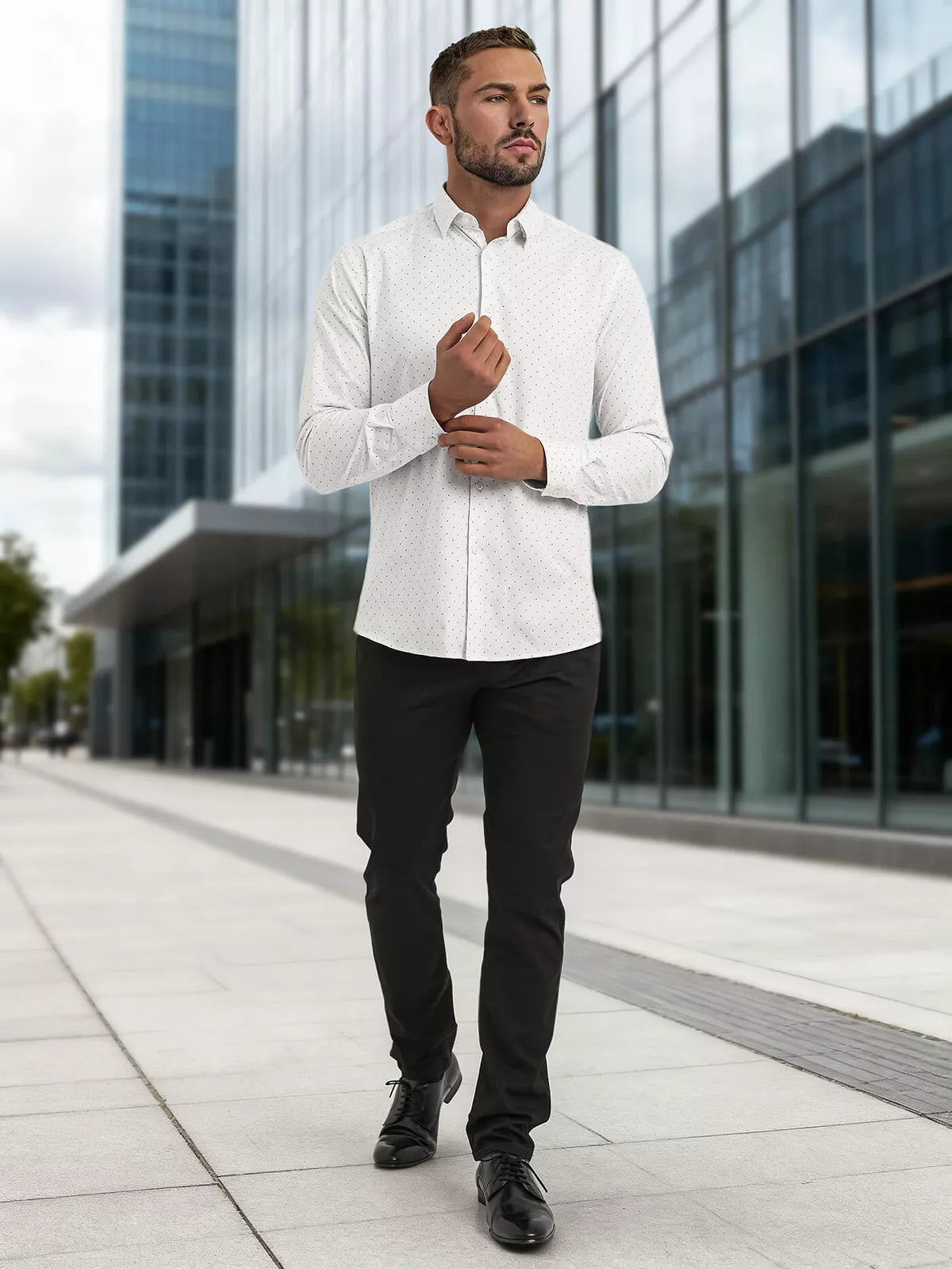 Men's white polka dot shirt Royal