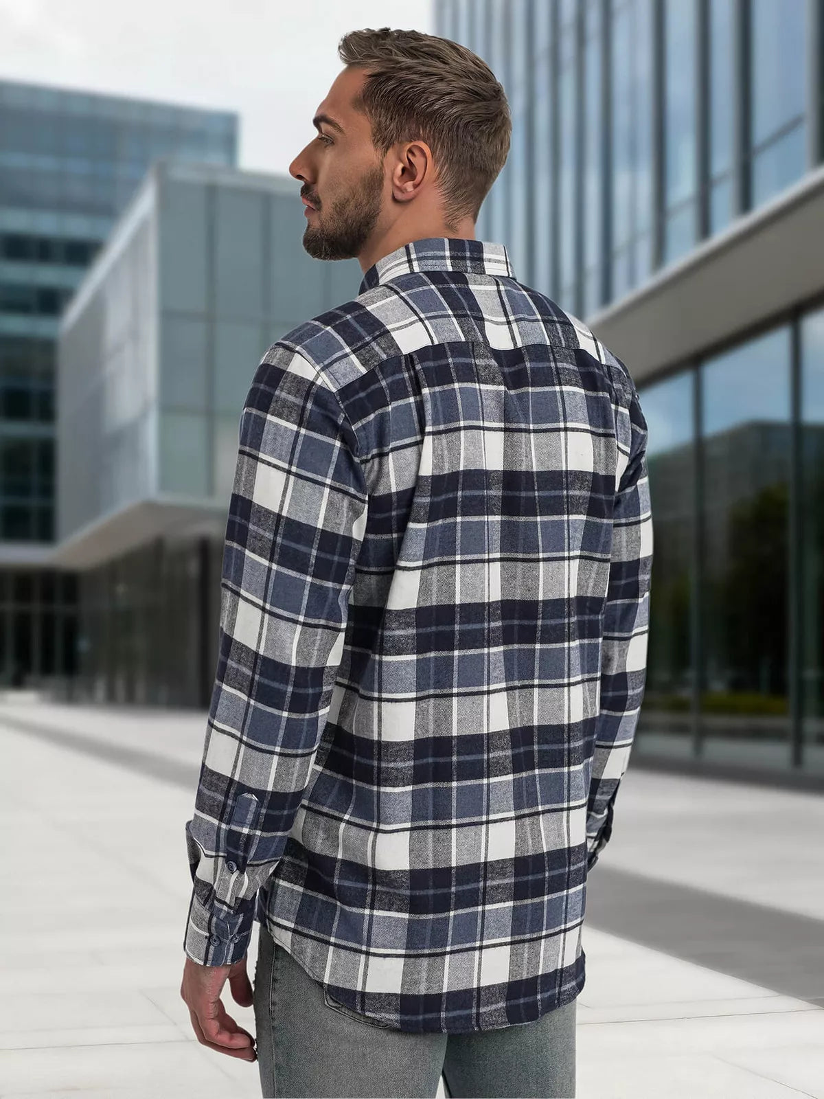 Men's navy blue checked shirt Marino