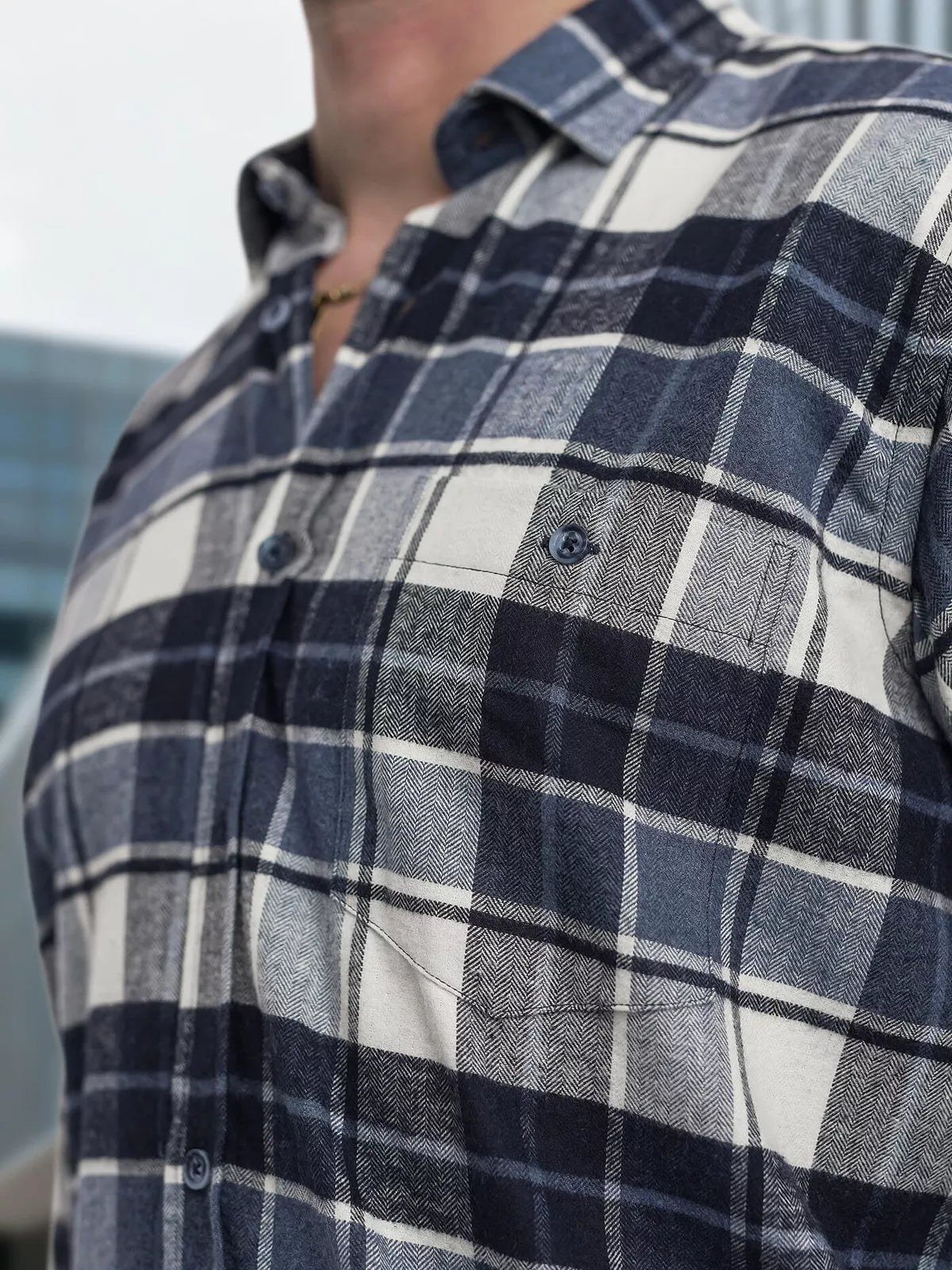 Men's navy blue checked shirt Marino
