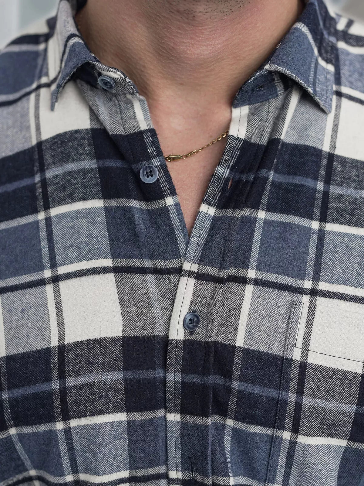 Men's navy blue checked shirt Marino