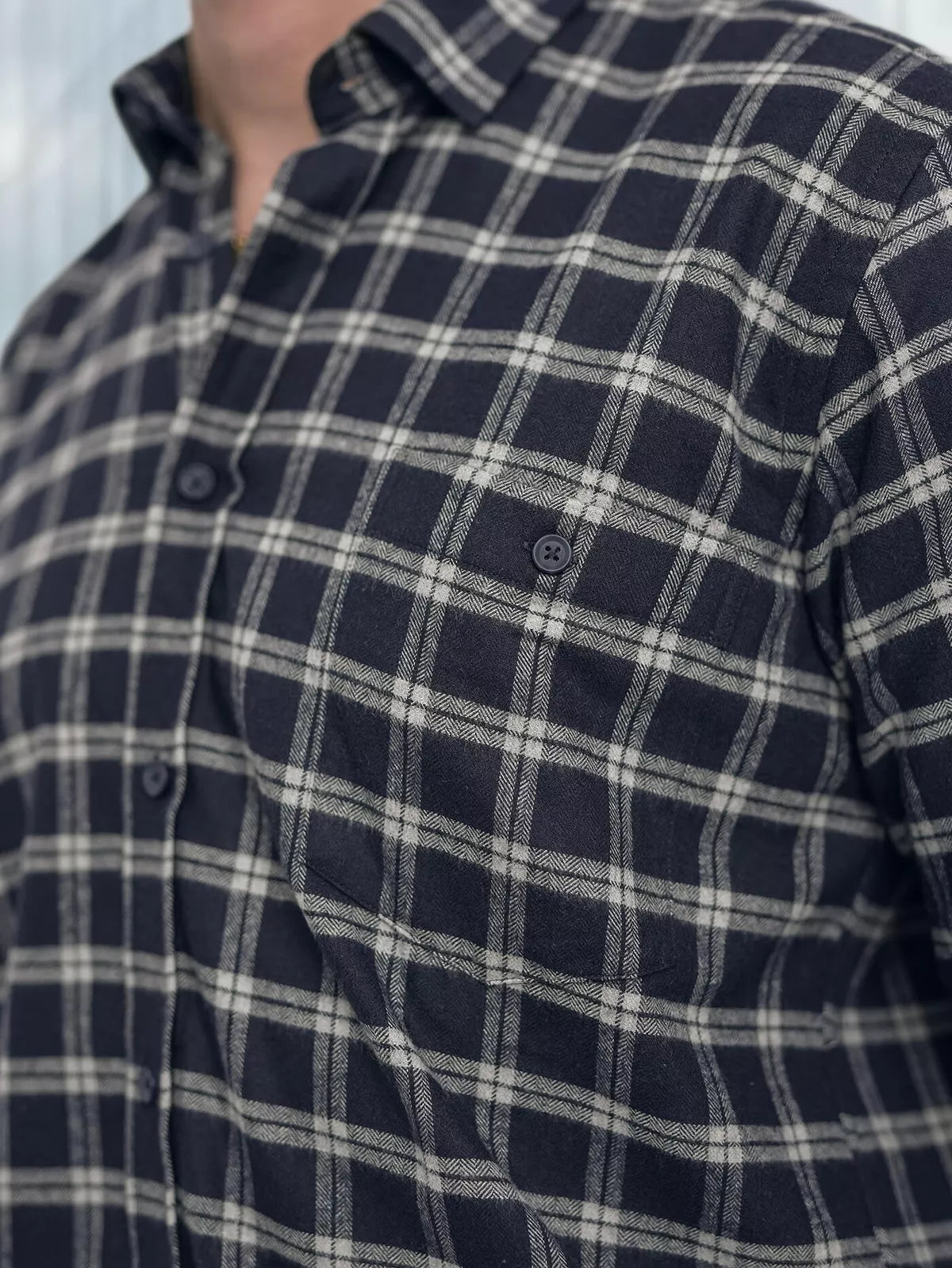 Men's navy blue checked shirt Marino