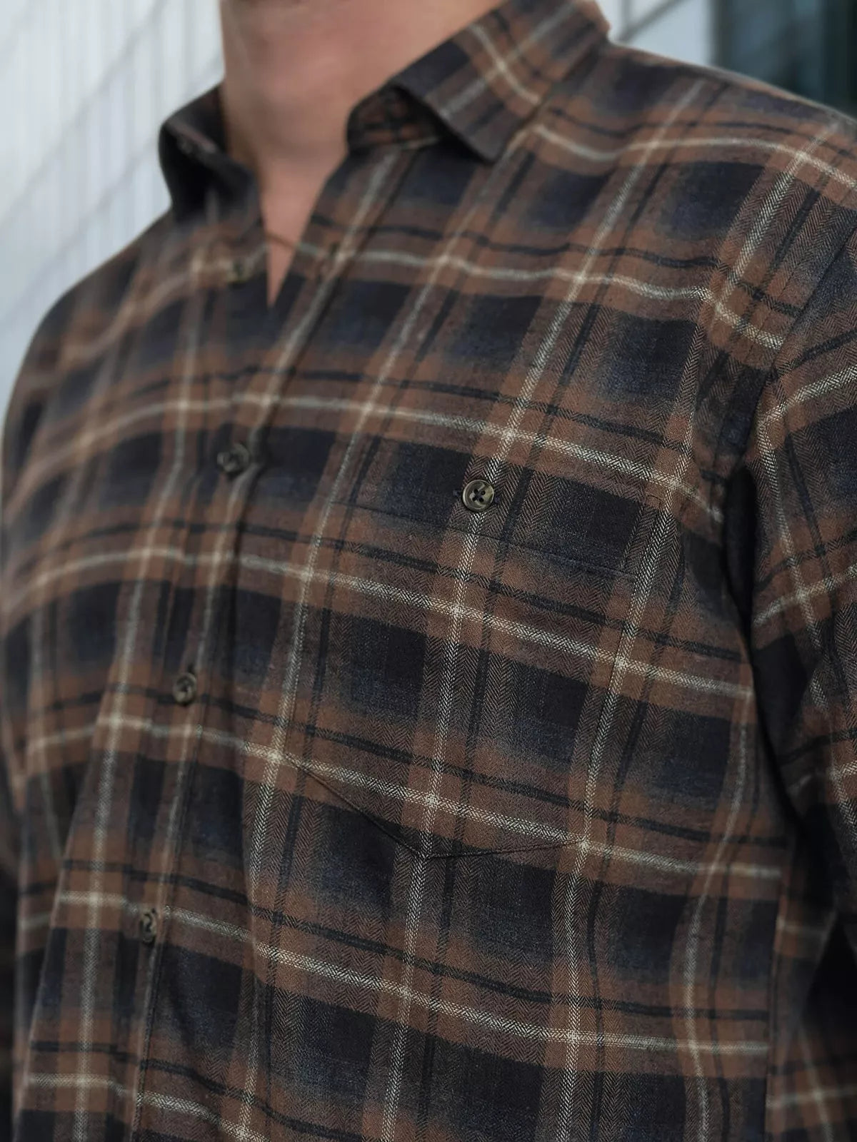 Men's navy blue-brown checked shirt Marino