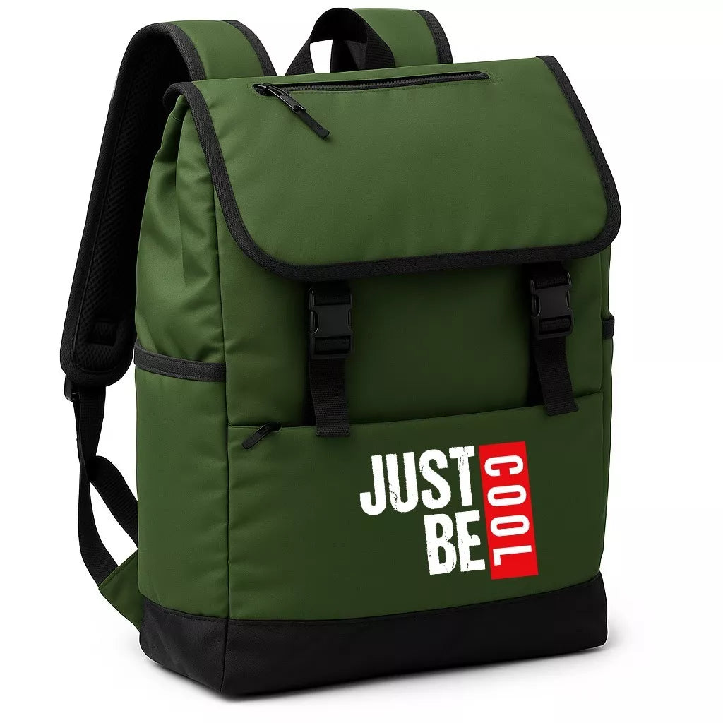 Khaki backpack Just be cool (with white letters)