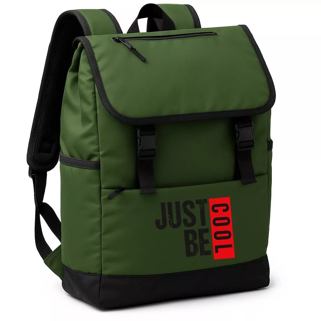 Khaki backpack Just be cool (black lettering)