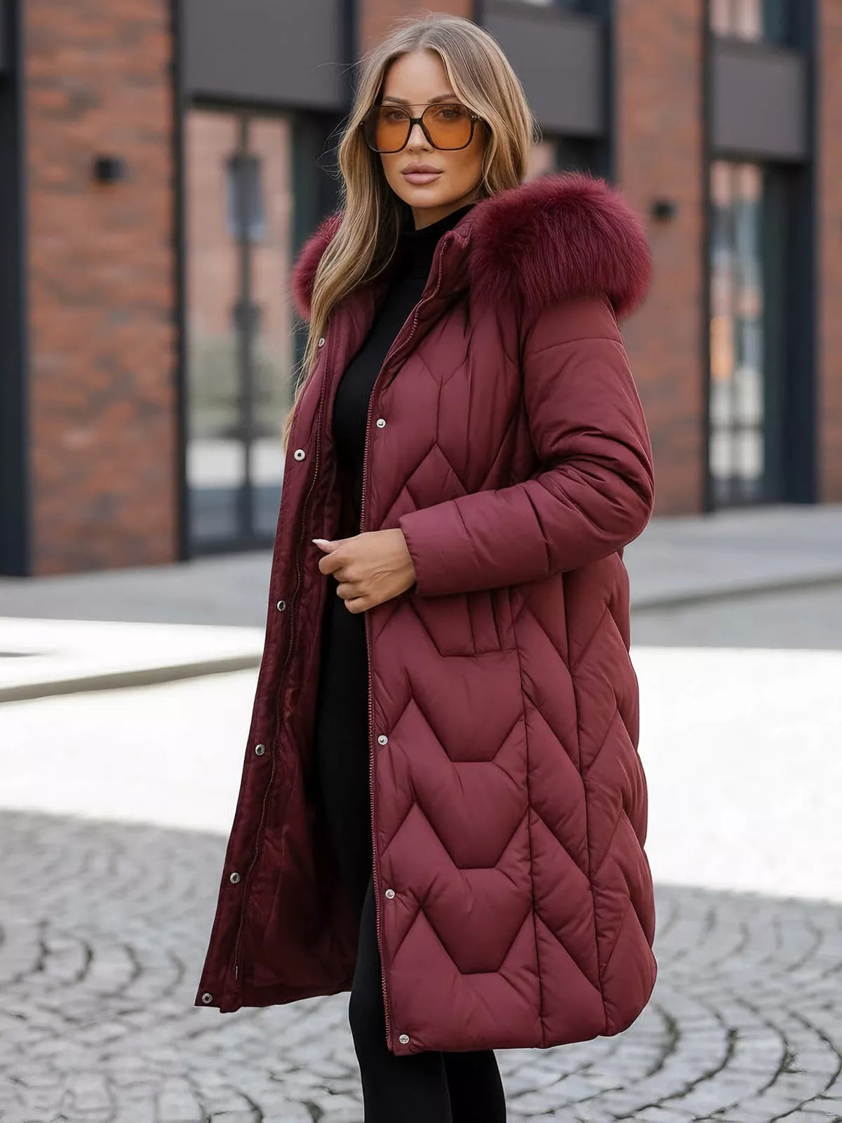 Klein long women's burgundy winter jacket