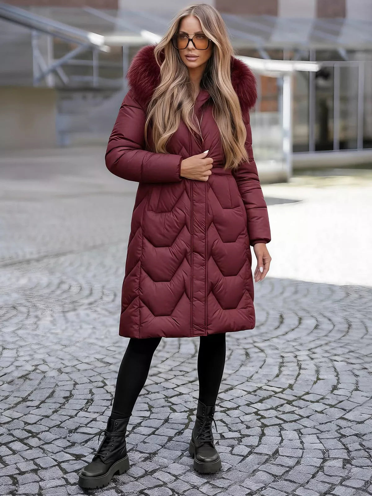 Klein long women's burgundy winter jacket