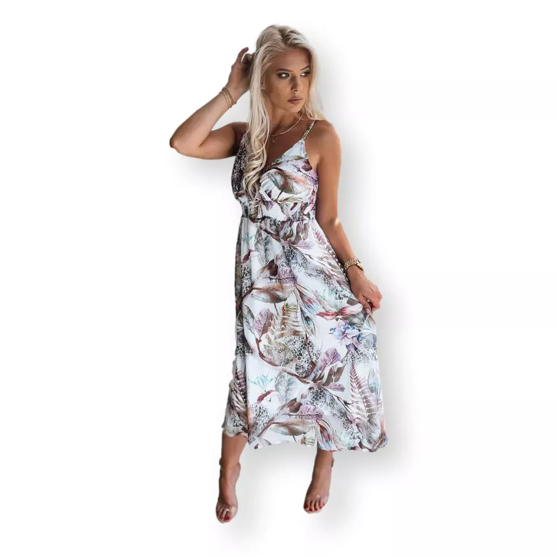 White women's dress with flowers Ladybird 