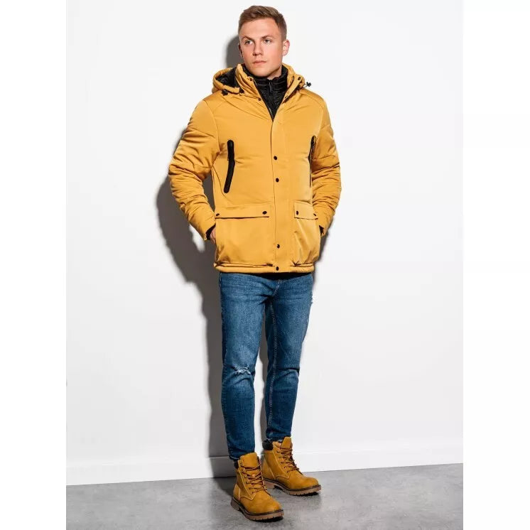 Men's yellow jacket with a hood Linolo 