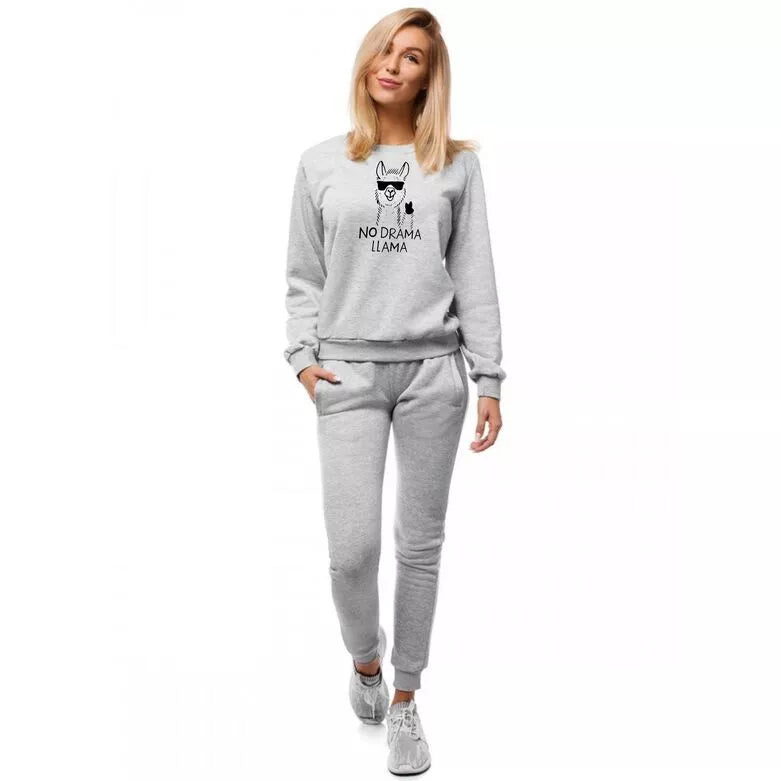 Light gray women's hoodie No drama Llama