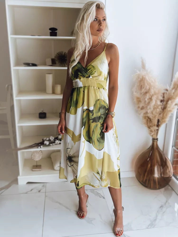 White women's dress with green flowers Ladybird 