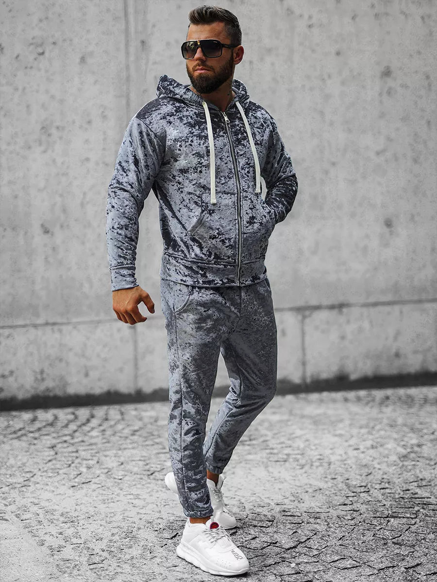 Grey velour men's sweater Omilo