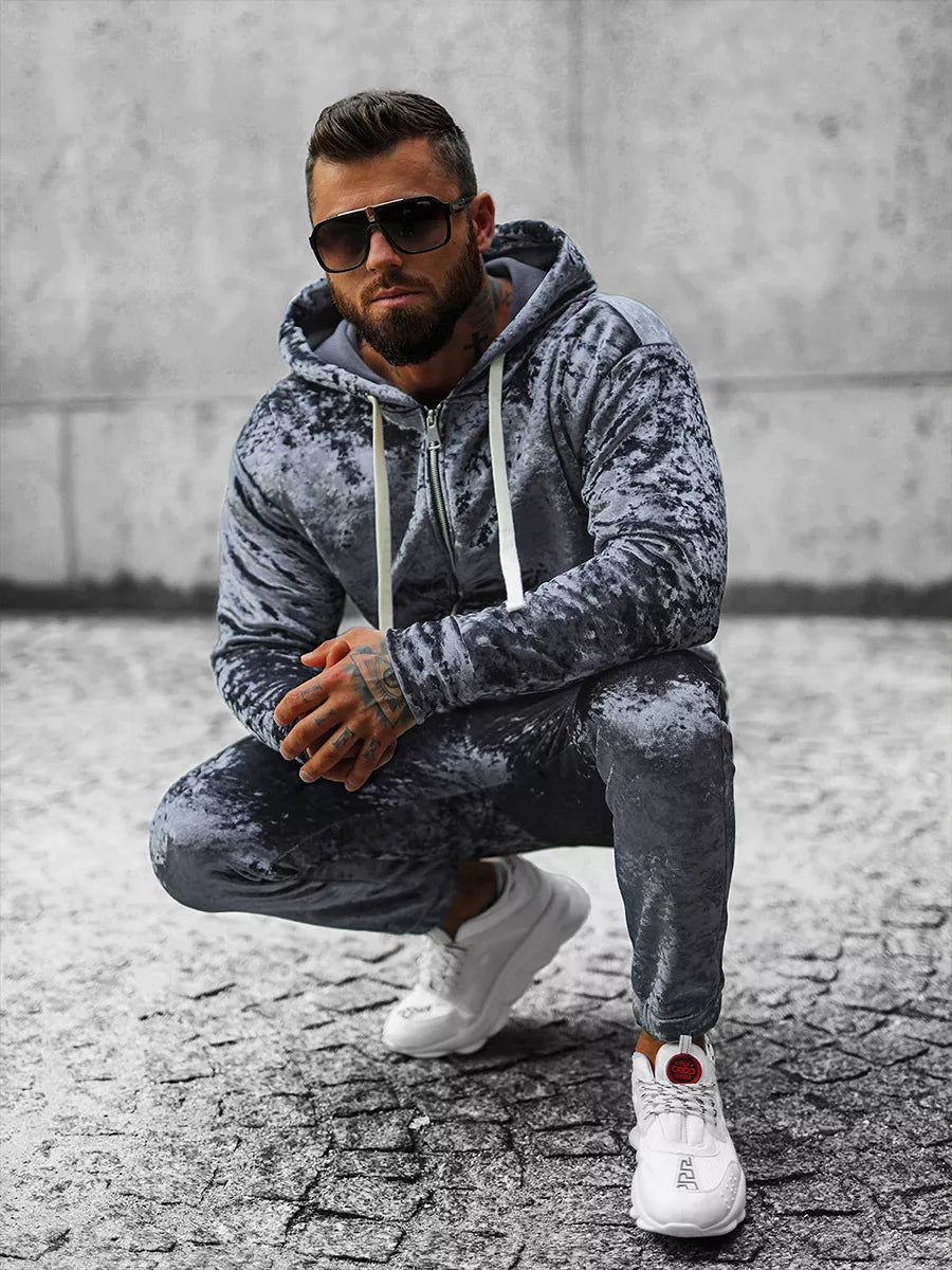 Grey velour men's sweater Omilo