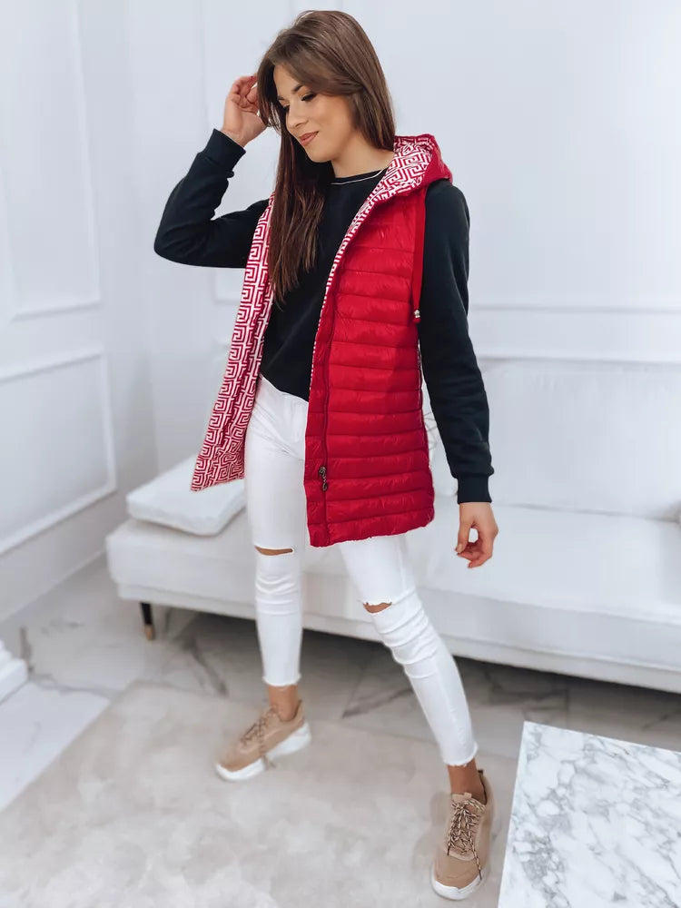 Red reversible vest with hood Kristine
