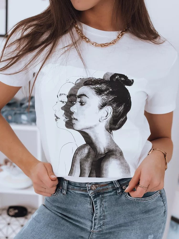 Women's white T-shirt Face